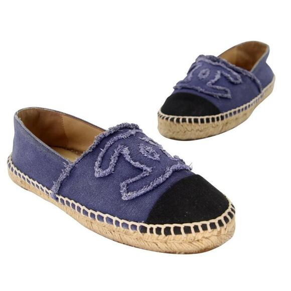 Chanel Espadrille 37 Canvas Linen Raw Edge Cap-toe Flats CC-0717N-0002 - Picture 2 of 12